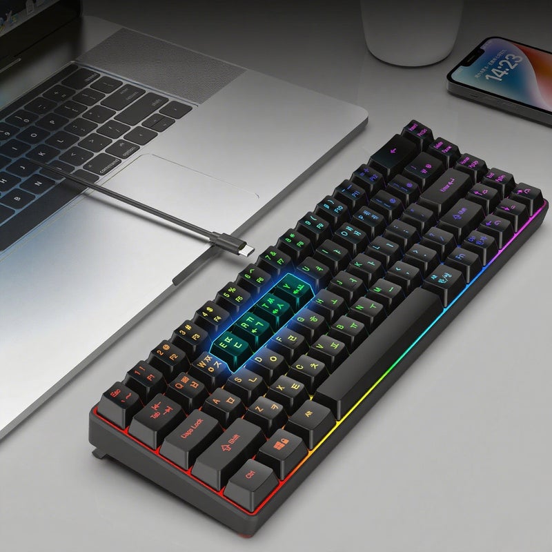 لوحة مفاتيح ألعاب صغيرة V200 Wired K68 RGB للبث الافتراضي - لوحة مفاتيح غشاء خالية من الصراع بـ 19 مفتاحًا ولكنها ذات إحساس ميكانيكي للعبة/مكتب - النسخة الكورية - Image 5