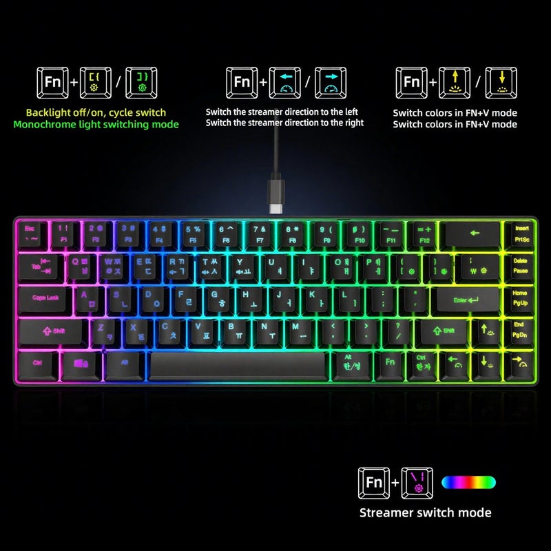 لوحة مفاتيح ألعاب صغيرة V200 Wired K68 RGB للبث الافتراضي - لوحة مفاتيح غشاء خالية من الصراع بـ 19 مفتاحًا ولكنها ذات إحساس ميكانيكي للعبة/مكتب - النسخة الكورية - Image 3