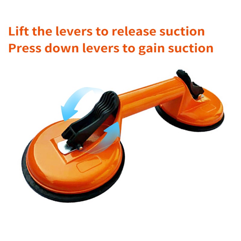 Suction Cup, Heavy Duty Aluminum Alloy Vacuum Plate Handle Glass Holder Hooks to Lift Large Glass Tile Lifter Moving Glass Dent Puller, Orange - Image 3