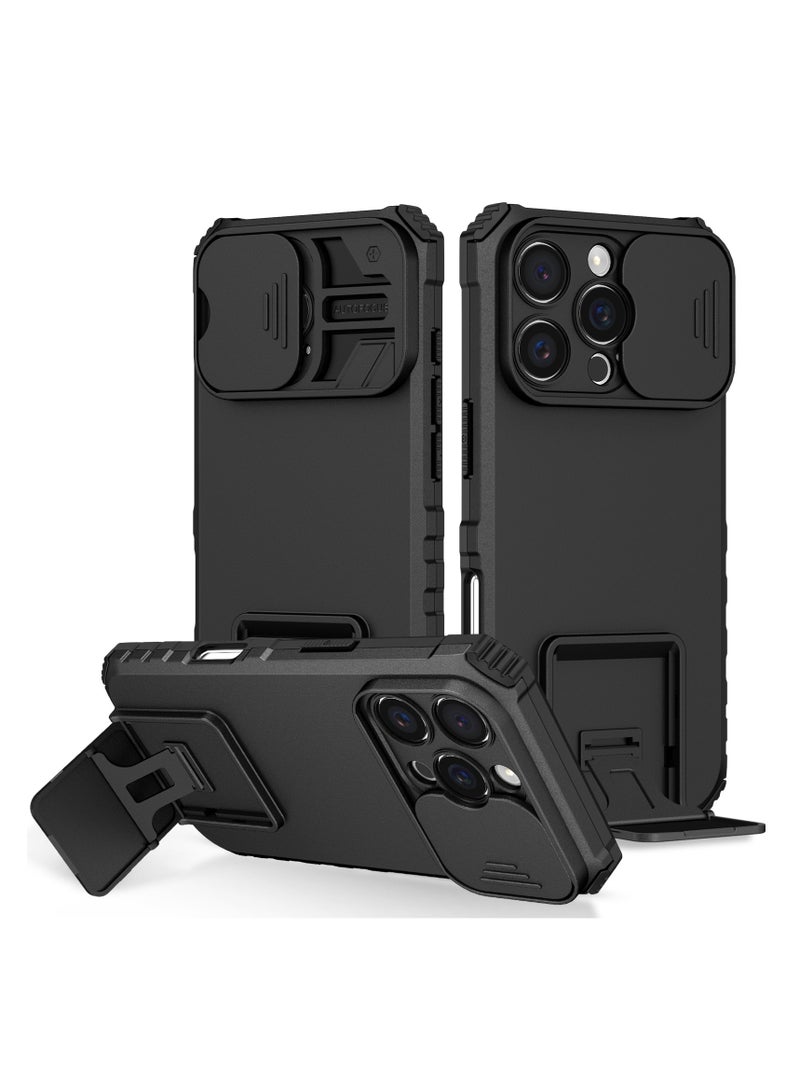 Case Cover for iPhone 16 Pro Max 5G, Innovative Telescopic Bracket, Sliding Protection Camera Window, Slim Thin PC&TPU Shockproof Mobile Phone Cover Black  - Image 1