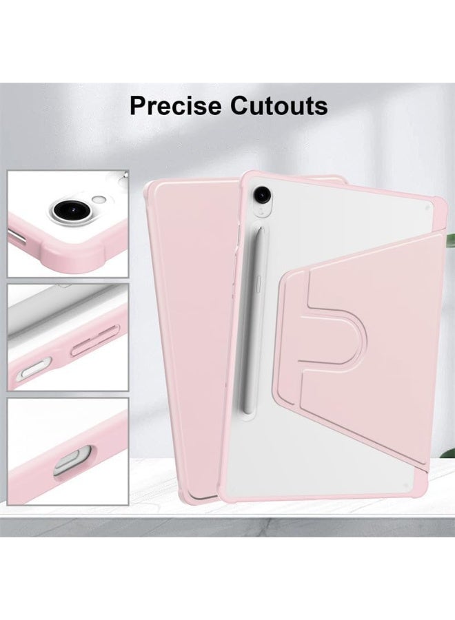 VKL Case for Samsung Galaxy Tab S10 Lite 10.9 inch 2025 Tablet Leather Case with Auto Wake/Sleep, 360° Rotating Stand Acrylic Clear Back Cover Built-in Pencil Holder (Pink) - Image 3