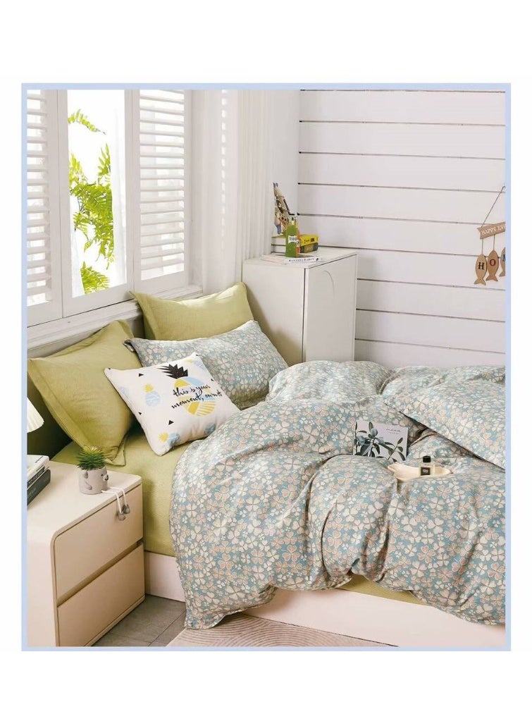 طقم سرير قطني مفرد مكون من 4 قطع - غطاء لحاف 160×210 سم، شرشف مطاطي 120×200+25 سم، وغطاءان للوسائد - مفروشات ناعمة ومريحة