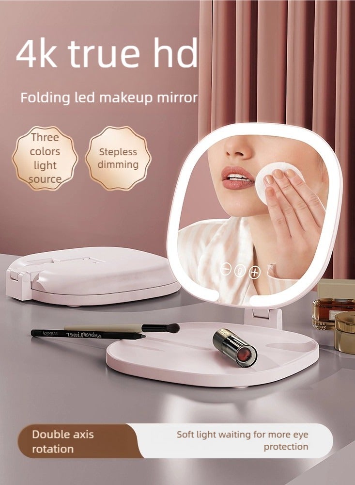 فلاي هسو ضوء LED مرآة ماكياج قابلة للطي المحمولة مع ثلاثة أنواع من الأضواء، اللون والسطوع قابل للتعديل، USB قابل لإعادة الشحن، الوردي - Image 2