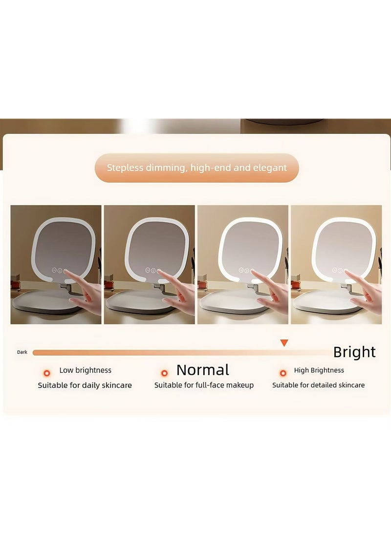 فلاي هسو ضوء LED مرآة ماكياج قابلة للطي المحمولة مع ثلاثة أنواع من الأضواء، اللون والسطوع قابل للتعديل، USB قابل لإعادة الشحن، الوردي - Image 5