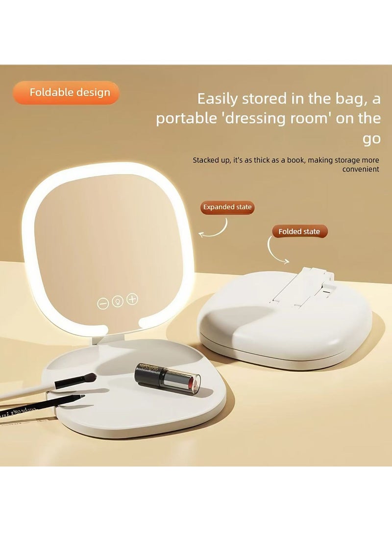 فلاي هسو ضوء LED مرآة ماكياج قابلة للطي المحمولة مع ثلاثة أنواع من الأضواء، اللون والسطوع قابل للتعديل، USB قابل لإعادة الشحن، الوردي - Image 4
