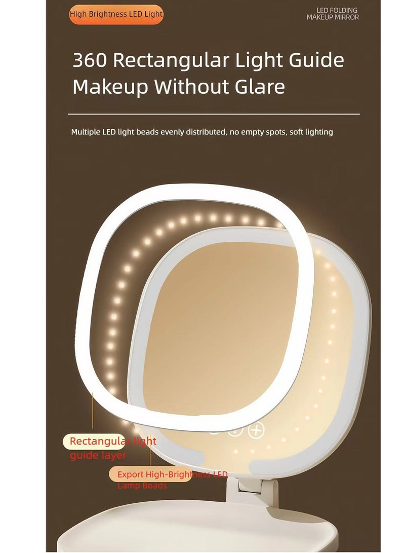 فلاي هسو ضوء LED مرآة ماكياج قابلة للطي المحمولة مع ثلاثة أنواع من الأضواء، اللون والسطوع قابل للتعديل، USB قابل لإعادة الشحن، الوردي - Image 3
