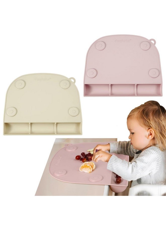 PandaEar 2 Pack Suction Silicone Placemat for Toddlers Kids| Food Grade Toddler Place Mat for Dining Table & Restaurants Baby Eating| Baby Placemat That Stick to Table（Pink + Linen - Image 1