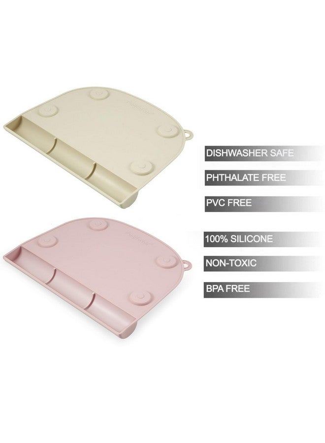 PandaEar 2 Pack Suction Silicone Placemat for Toddlers Kids| Food Grade Toddler Place Mat for Dining Table & Restaurants Baby Eating| Baby Placemat That Stick to Table（Pink + Linen - Image 3