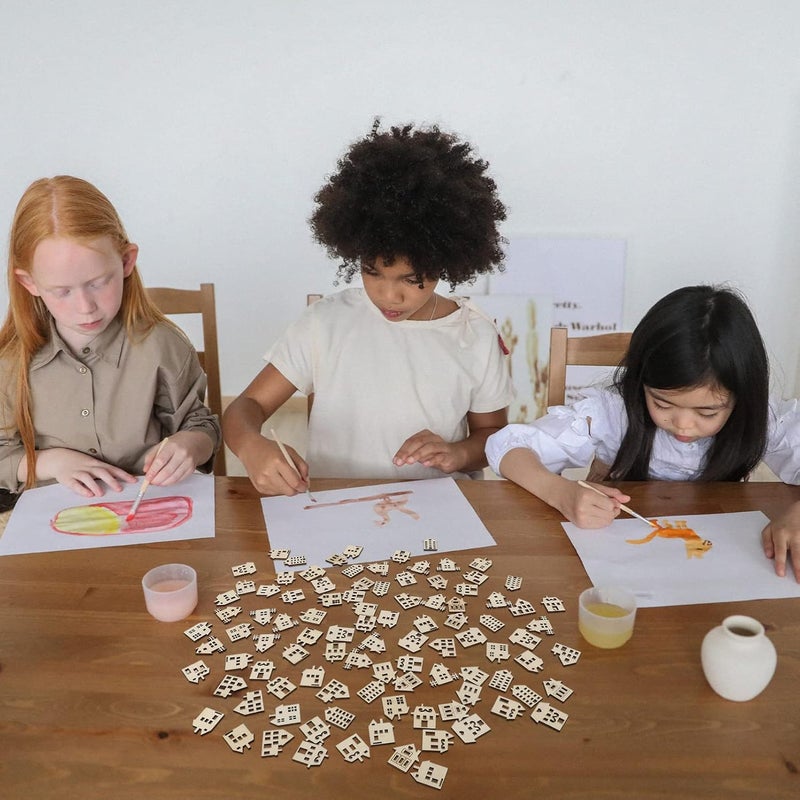 Toddmomy 100pcs House Doodle Wood Chips Blank Wood Chips DIY Handmade Slices Wood Slices Graffiti Crafts DIY Hand-Painted Toys DIY Graffiti Supplies Graffiti Wood Chips DIY Wood Chips - Image 3