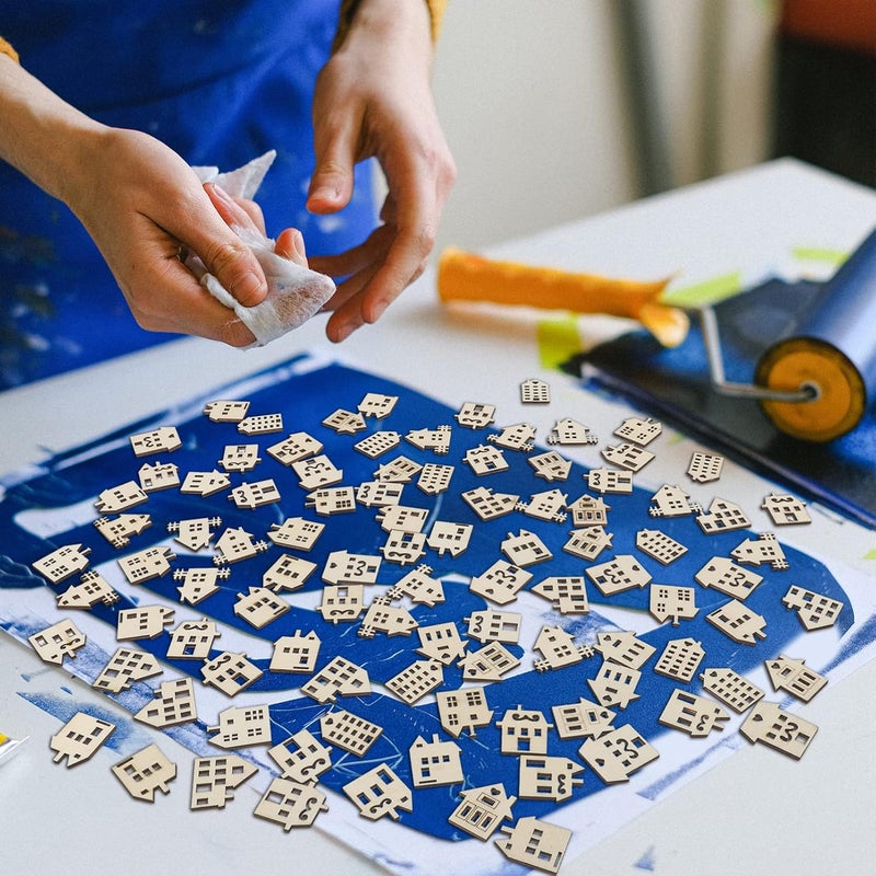 Toddmomy 100pcs House Doodle Wood Chips Blank Wood Chips DIY Handmade Slices Wood Slices Graffiti Crafts DIY Hand-Painted Toys DIY Graffiti Supplies Graffiti Wood Chips DIY Wood Chips - Image 2