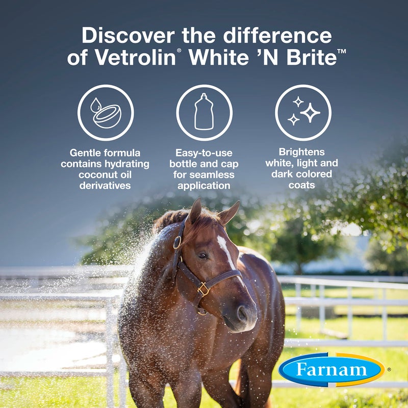 Farnam Vetrolin White 'N Brite Shampoo, Deep Cleaning and Color Brightening Shampoo for Horses and Dogs, 32 ounces - Image 3
