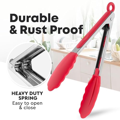 Baskety 9-Inch Stainless Steel Cooking Tong with Silicone Tips & Locking Clip Kitchen Tongs for Cooking (Random Colour) - Image 5