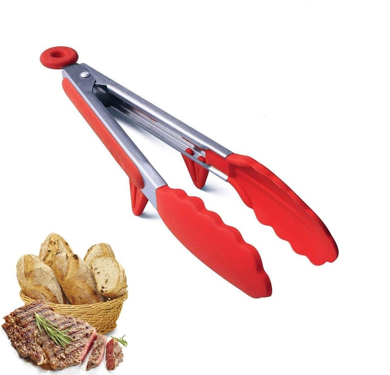 Baskety 9-Inch Stainless Steel Cooking Tong with Silicone Tips & Locking Clip Kitchen Tongs for Cooking (Random Colour) - Image 1