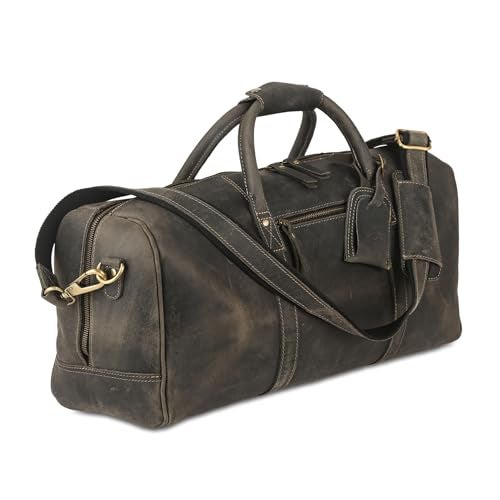 KomalC Leather Travel Duffel Bags for Men and Women - Full Grain Overnight Weekend Sports Gym Duffle - Image 1
