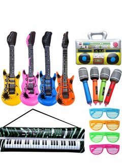 Y&D 14Pcs Inflatable Guitar Party Decorations Favors, Rock Star Balloon Set, Supplies, Birthday Gifts, Props for and Roll Theme 80s  - Image 1