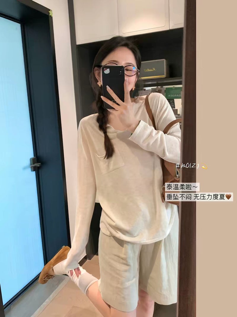 Zheng Chunhua''s High-Quality Tencel Linen Long-Sleeve T-Shirt, Thin Knit Loose-Fitting Versatile Top for Women - Image 4