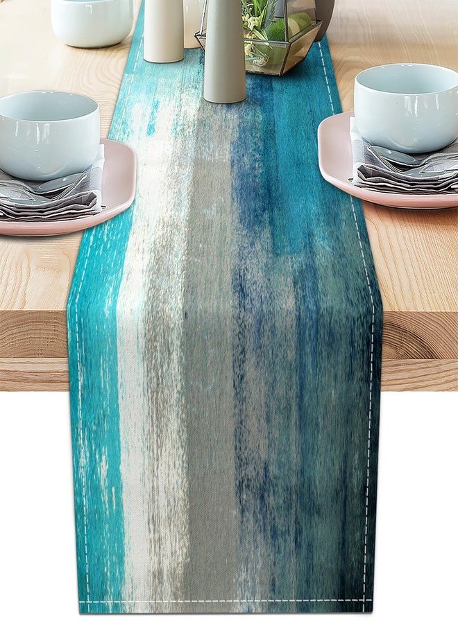 AILUER Teal Grey Table Runners Modern Art Farmhouse Linen Table Runners Dresser Scarves Retro Rustic Style for Party Kitchen Dining Table Coffee Holiday Party Decor (13"x 36", Teal Grey) - Image 1