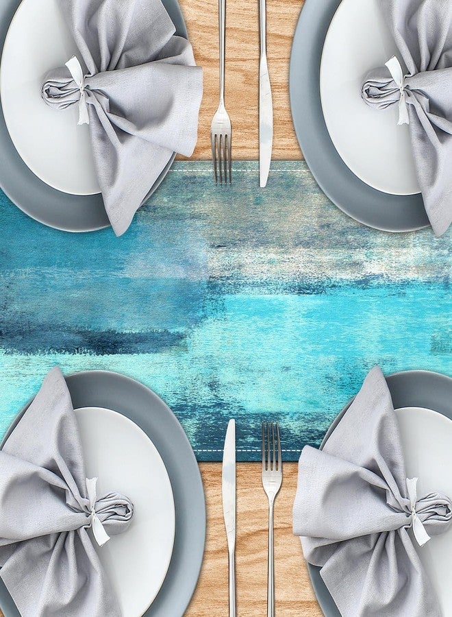 AILUER Teal Grey Table Runners Modern Art Farmhouse Linen Table Runners Dresser Scarves Retro Rustic Style for Party Kitchen Dining Table Coffee Holiday Party Decor (13"x 36", Teal Grey) - Image 3