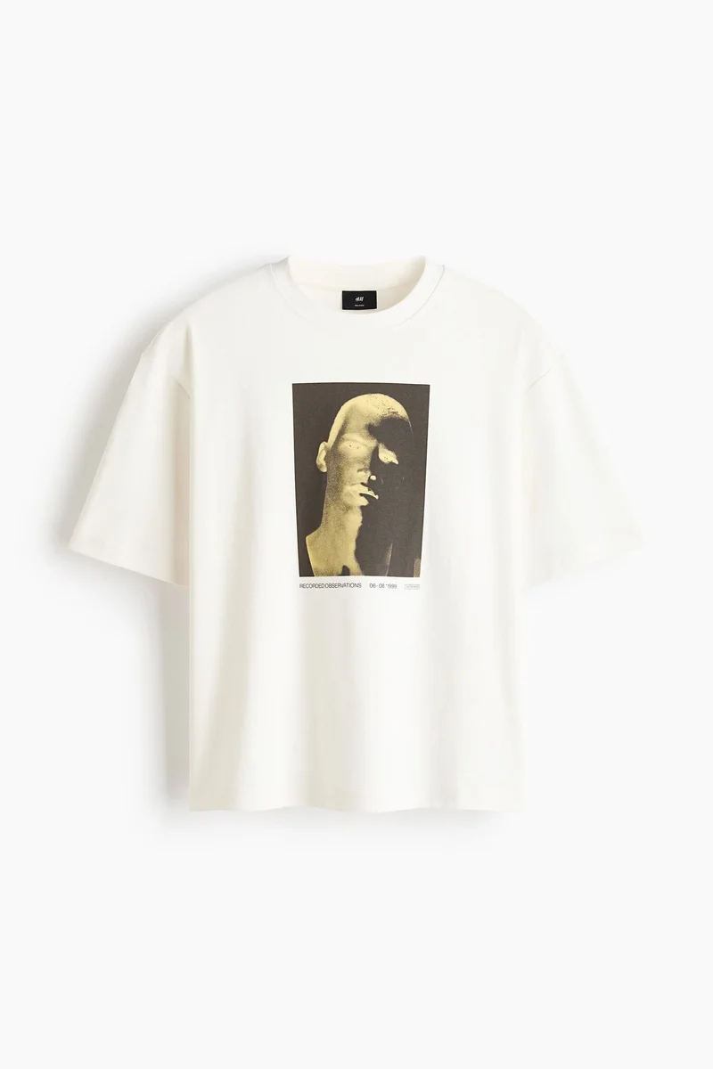 H&M  Relaxed Fit Boxy printed cotton T-shirt for Men | Best Price UAE
