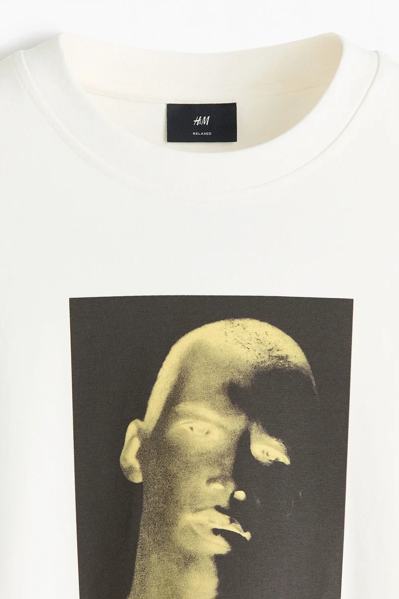H&M  Relaxed Fit Boxy printed cotton T-shirt for Men | Best Price UAE