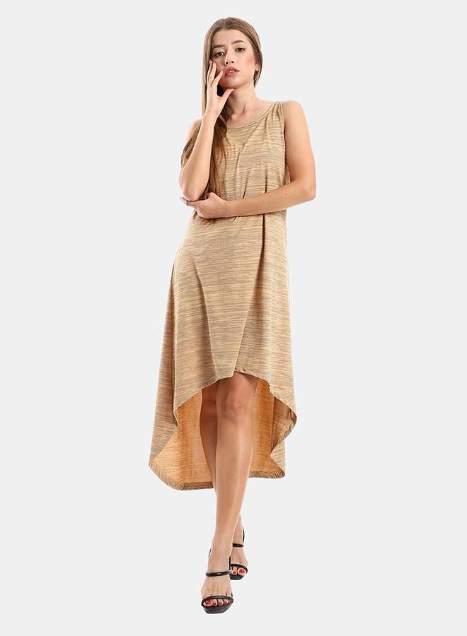 kady Jamila Women High Low Sleevless Casual Dress ,beige-XXL - Image 1