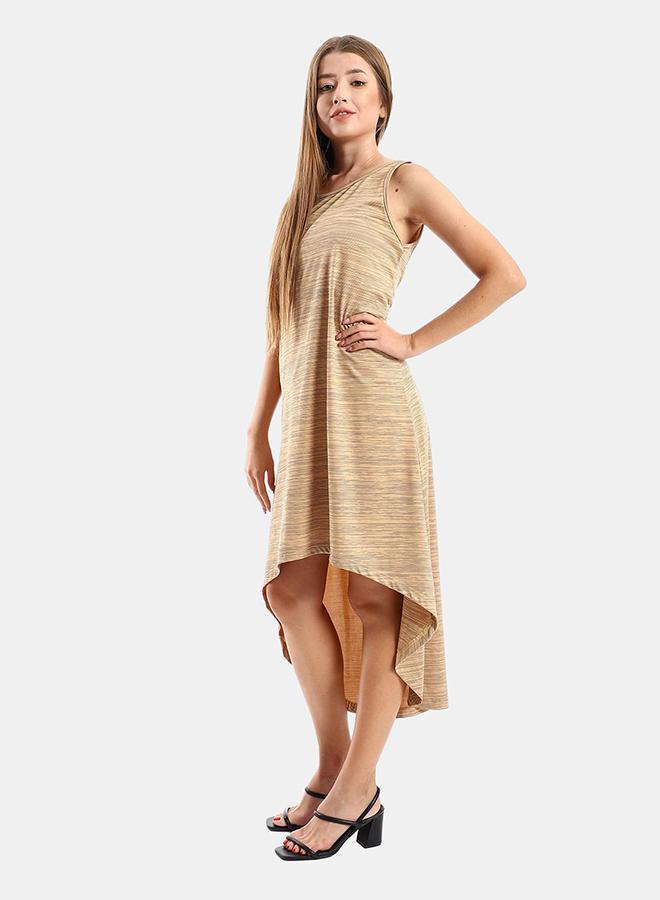 kady Jamila Women High Low Sleevless Casual Dress ,beige-XXL - Image 2