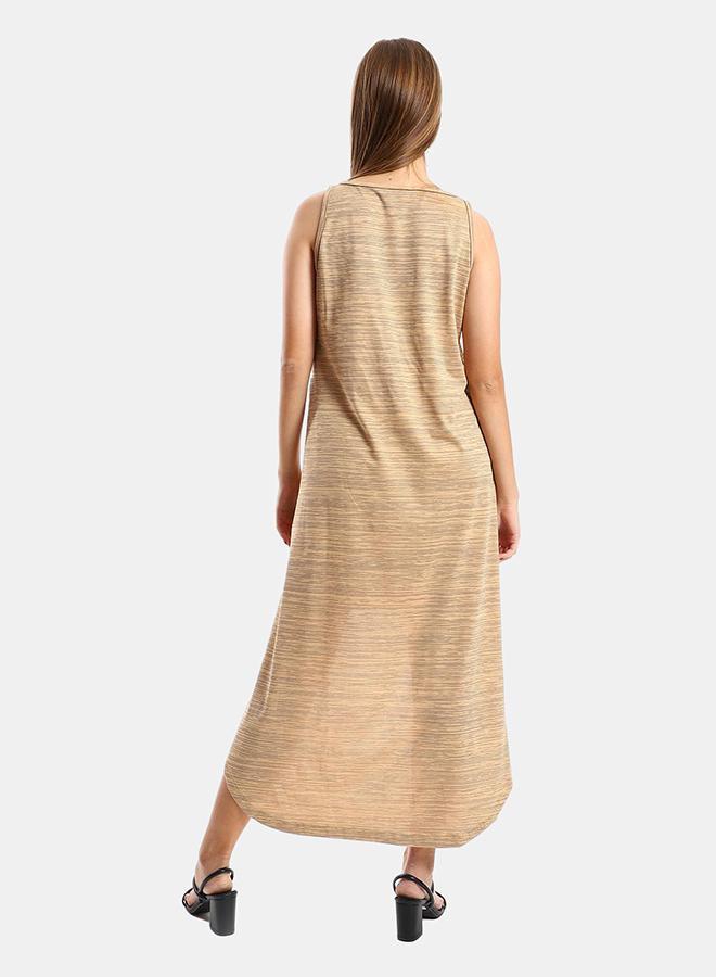 kady Jamila Women High Low Sleevless Casual Dress ,beige-XXL - Image 3