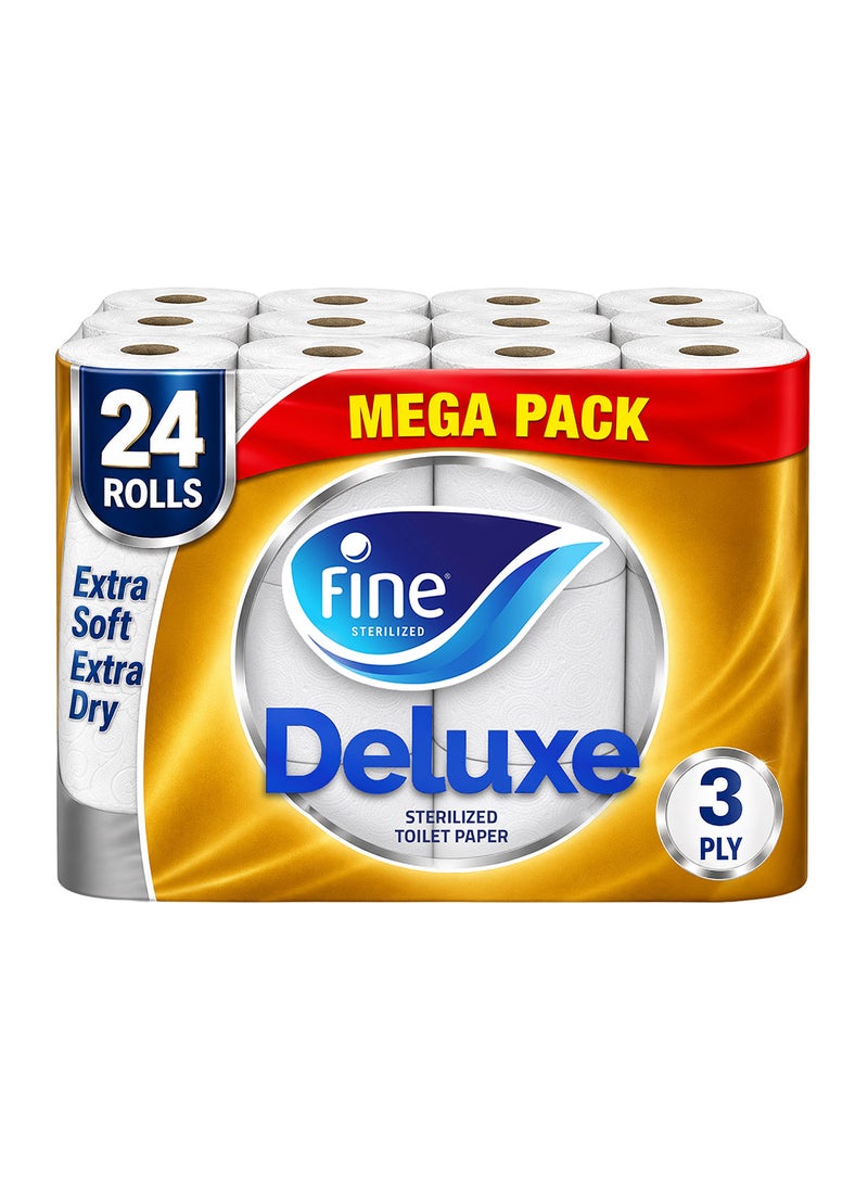 Fine Deluxe Toilet Paper 3 Ply, 24 Rolls x 140 Sheets, White - Image 1