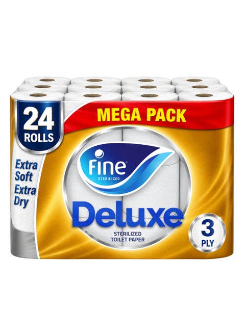 Deluxe Toilet Paper 3 Ply, 24 Rolls x 140 Sheets, White