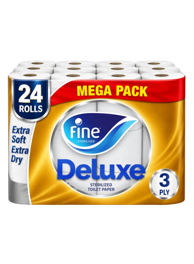 Fine Deluxe Toilet Paper 3 Ply, 24 Rolls x 140 Sheets, White - Image 1