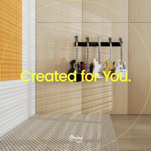 String Swing Guitar Wall Rack, Multiple Guitar Wall Mount, Guitar Organizer for Acoustic & Electric Guitars, 5 Padded Arm Hangers & Black Slatwall Rail, Wall Mount Guitar Rack - Made in USA - Image 3