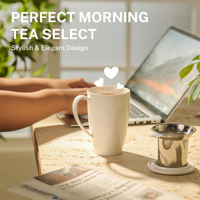 Sweese 15oz Porcelain Tea Mug with Infuser and Lid â€“ Microwave Safe, Ergonomic Handle, Lead-Free Glaze, for Loose Leaf Tea White; - Image 5