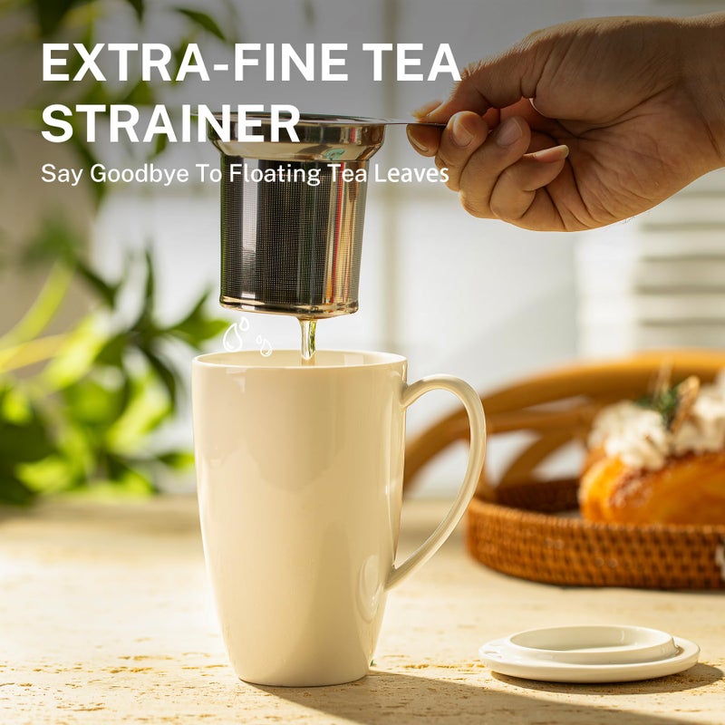 Sweese 15oz Porcelain Tea Mug with Infuser and Lid â€“ Microwave Safe, Ergonomic Handle, Lead-Free Glaze, for Loose Leaf Tea White; - Image 4