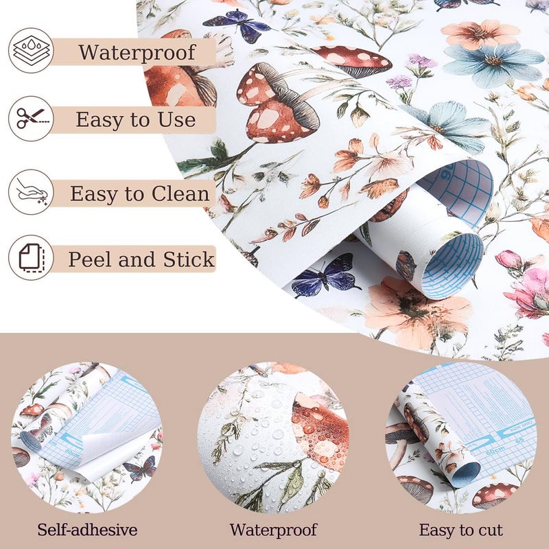 Froluya Mushroom Wallpaper Peel and Stick Vintage Floral Contact Paper 16.9" x 118.1 Boho Self Adhesive Removable Contact Paper Mushroom Peel and Stick Wallpaper for Bedroom Cabinets Decor Vinyl - Image 4