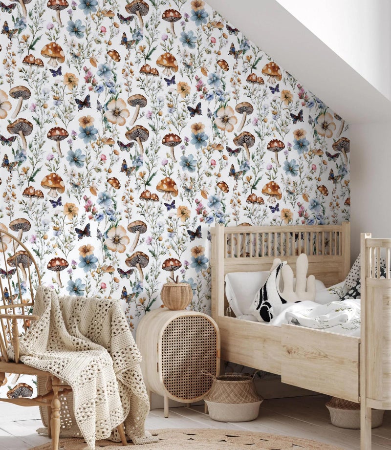 Froluya Mushroom Wallpaper Peel and Stick Vintage Floral Contact Paper 16.9" x 118.1 Boho Self Adhesive Removable Contact Paper Mushroom Peel and Stick Wallpaper for Bedroom Cabinets Decor Vinyl - Image 2