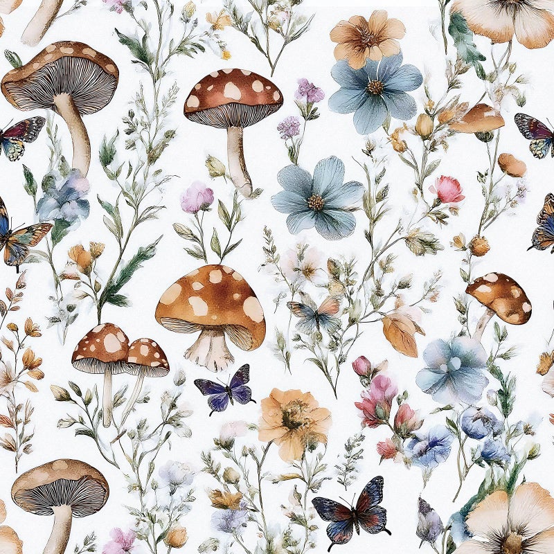 Froluya Mushroom Wallpaper Peel and Stick Vintage Floral Contact Paper 16.9" x 118.1 Boho Self Adhesive Removable Contact Paper Mushroom Peel and Stick Wallpaper for Bedroom Cabinets Decor Vinyl - Image 1