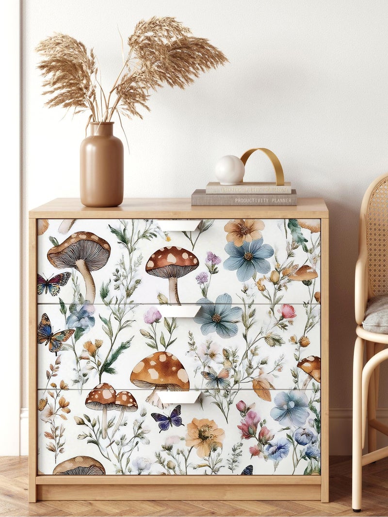 Froluya Mushroom Wallpaper Peel and Stick Vintage Floral Contact Paper 16.9" x 118.1 Boho Self Adhesive Removable Contact Paper Mushroom Peel and Stick Wallpaper for Bedroom Cabinets Decor Vinyl - Image 5