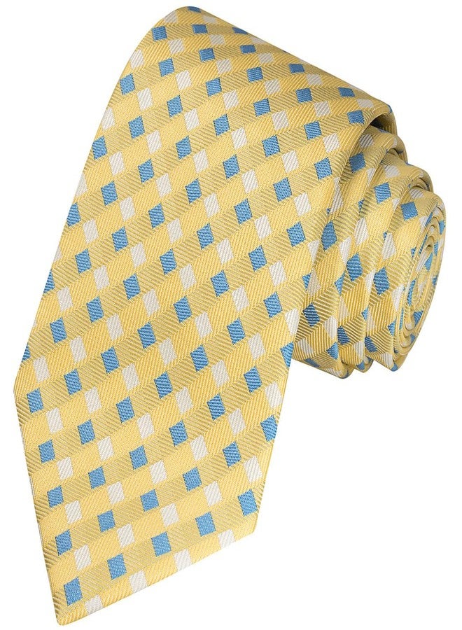 KissTies Mens Yellow Tie Canary Grid Necktie Wedding Ties + Gift Box - Image 1