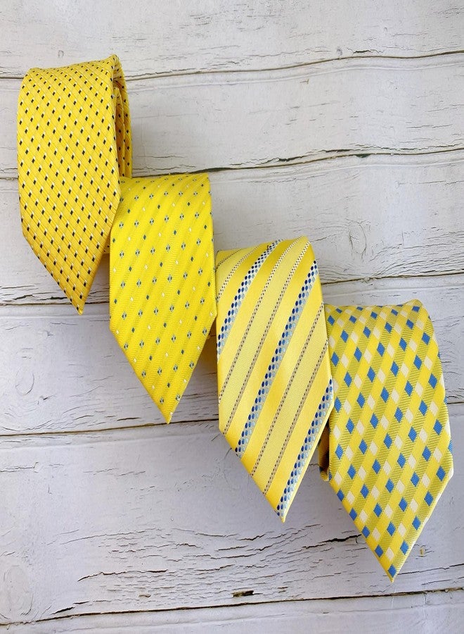 KissTies Mens Yellow Tie Canary Grid Necktie Wedding Ties + Gift Box - Image 4