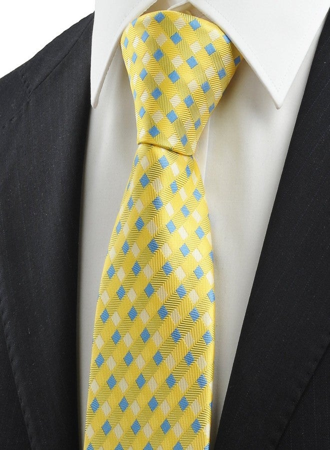 KissTies Mens Yellow Tie Canary Grid Necktie Wedding Ties + Gift Box - Image 3