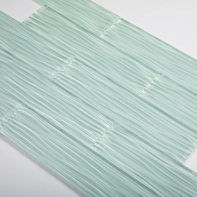 Lovdeco Light Green Water Wave Glass Subway Tile 3 x 12 Inch 4 Sq Ft Backsplash for Bathroom Kitchen Wall 16Pack