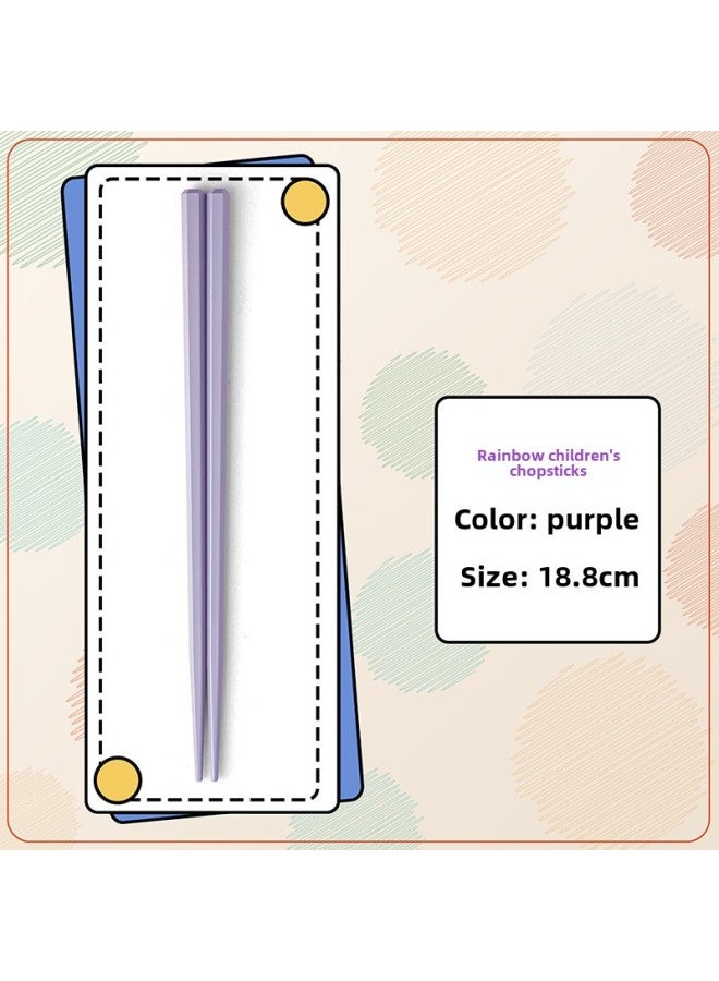 Ins High-value Rainbow Color Children's Hexagon Alloy Chopsticks High Temperature Resistant Non-mildew Portable Short Chopsticks-Color:Purple (opp Bag)  - Image 1
