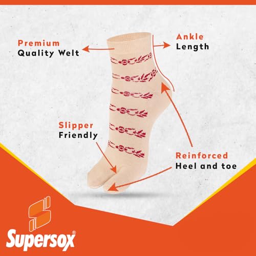 Supersox Ankle Thumb Socks for Women, Made with Breathable, Anti Odour & Moisture Absorbent Combed Cotton with a Extra Durable Welt (Pack Of 4) (IN, Alpha, Free Size, Beige) - Image 3