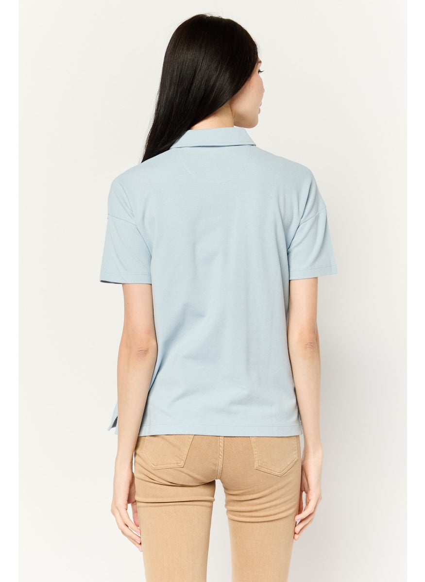 NAUTICA Women Regular Fit Embroidered Logo Short Sleeves Polo, Light Blue  - Image 4