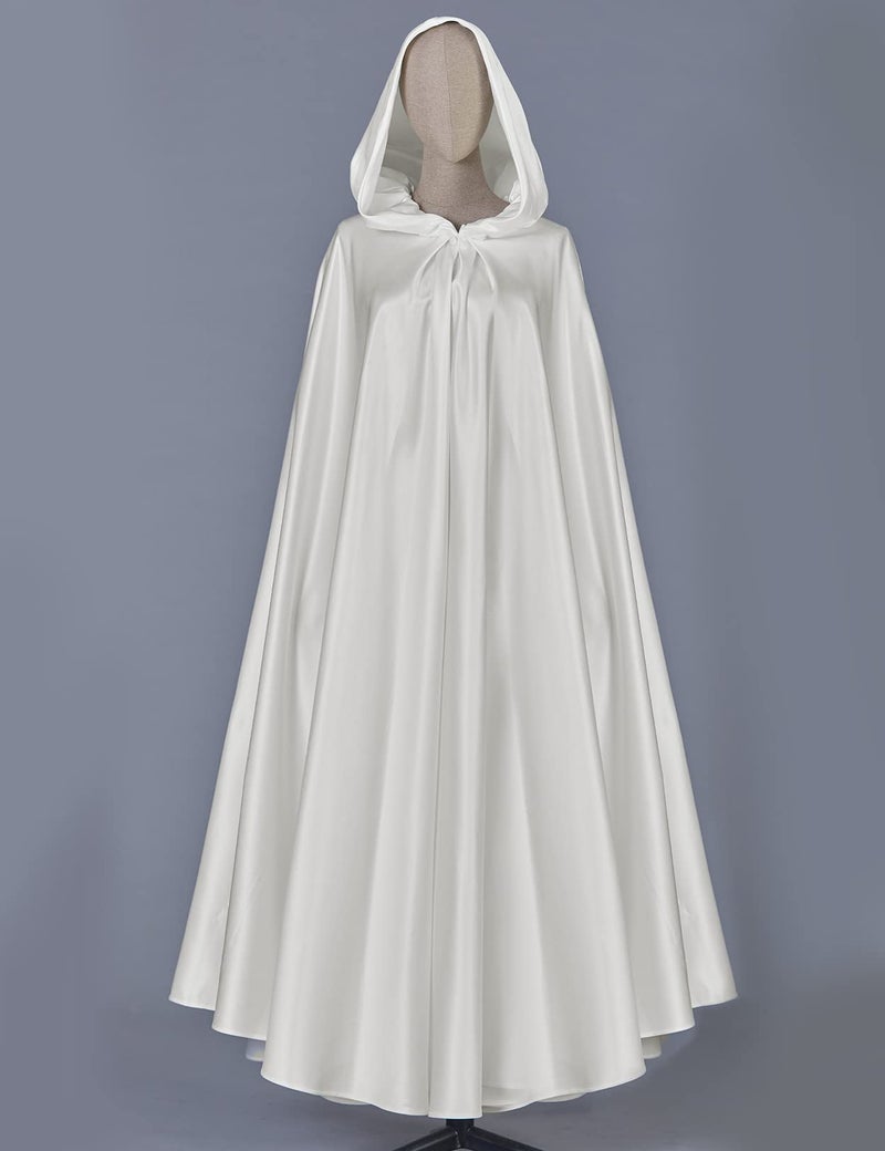 BEAUTELICATE Women's Wedding Hooded Cape Bridal Cloak Poncho Full Length Light Ivory - Image 2