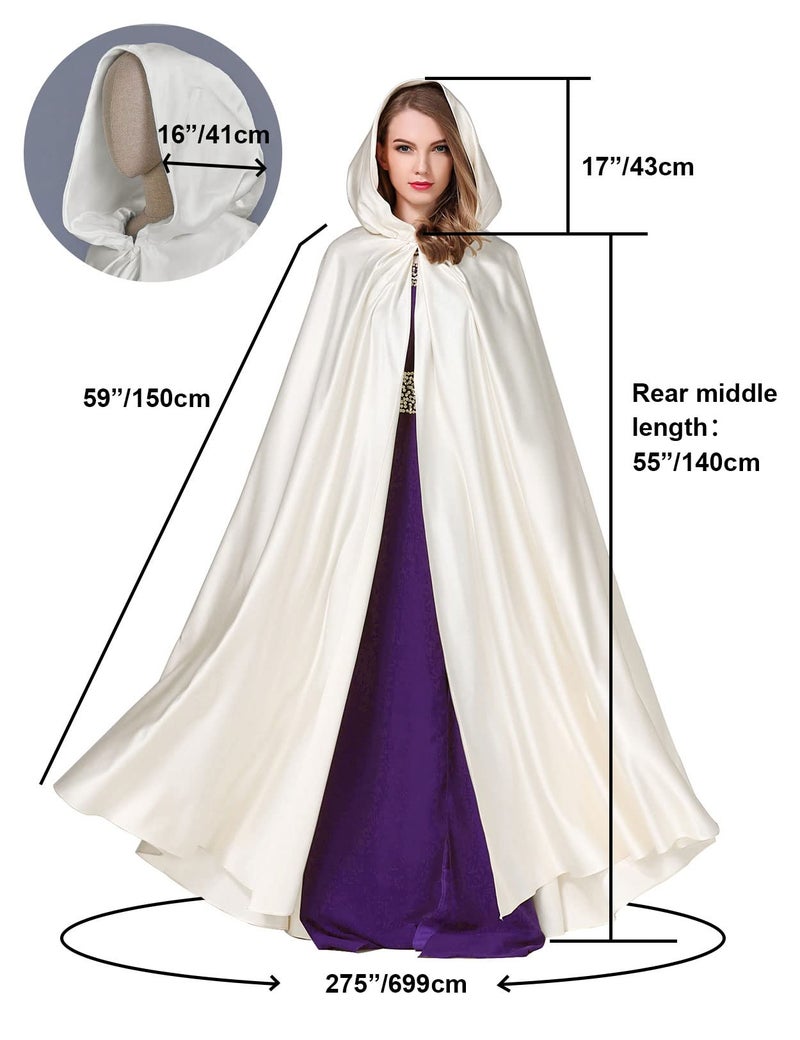 BEAUTELICATE Women's Wedding Hooded Cape Bridal Cloak Poncho Full Length Light Ivory - Image 5