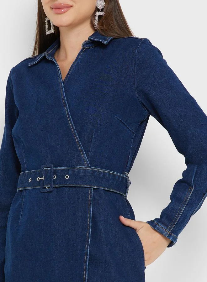 YAS Belted Denim Dress