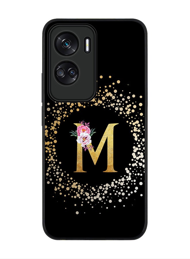 Stylizedd Cover for Honor 90 Lite 5G / Honor X50i 5G CaseRugged Black Slim fit Phone Cases -Custom Monogram Initial Letter Floral Pattern Alphabet -M (Black) - Image 1