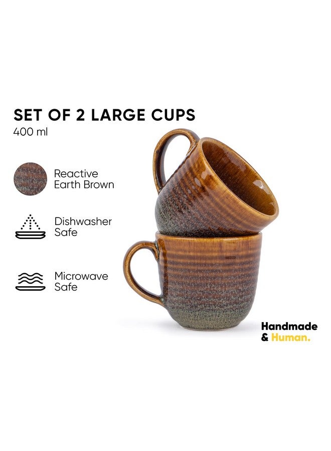 Shay مجموعة أكواب قهوة شاي الكبيرة من السيراميك عدد 2، كوب مضلع بني، 400 مل | كوب سيراميك | تشطيب لامع | كوب للقهوة | كوب قهوة سيراميك | فنجان قهوة | آمن للاستخدام في الميكروويف (كوب مضلع - بني) - Image 2
