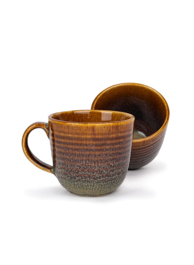 Shay مجموعة أكواب قهوة شاي الكبيرة من السيراميك عدد 2، كوب مضلع بني، 400 مل | كوب سيراميك | تشطيب لامع | كوب للقهوة | كوب قهوة سيراميك | فنجان قهوة | آمن للاستخدام في الميكروويف (كوب مضلع - بني) - Image 1